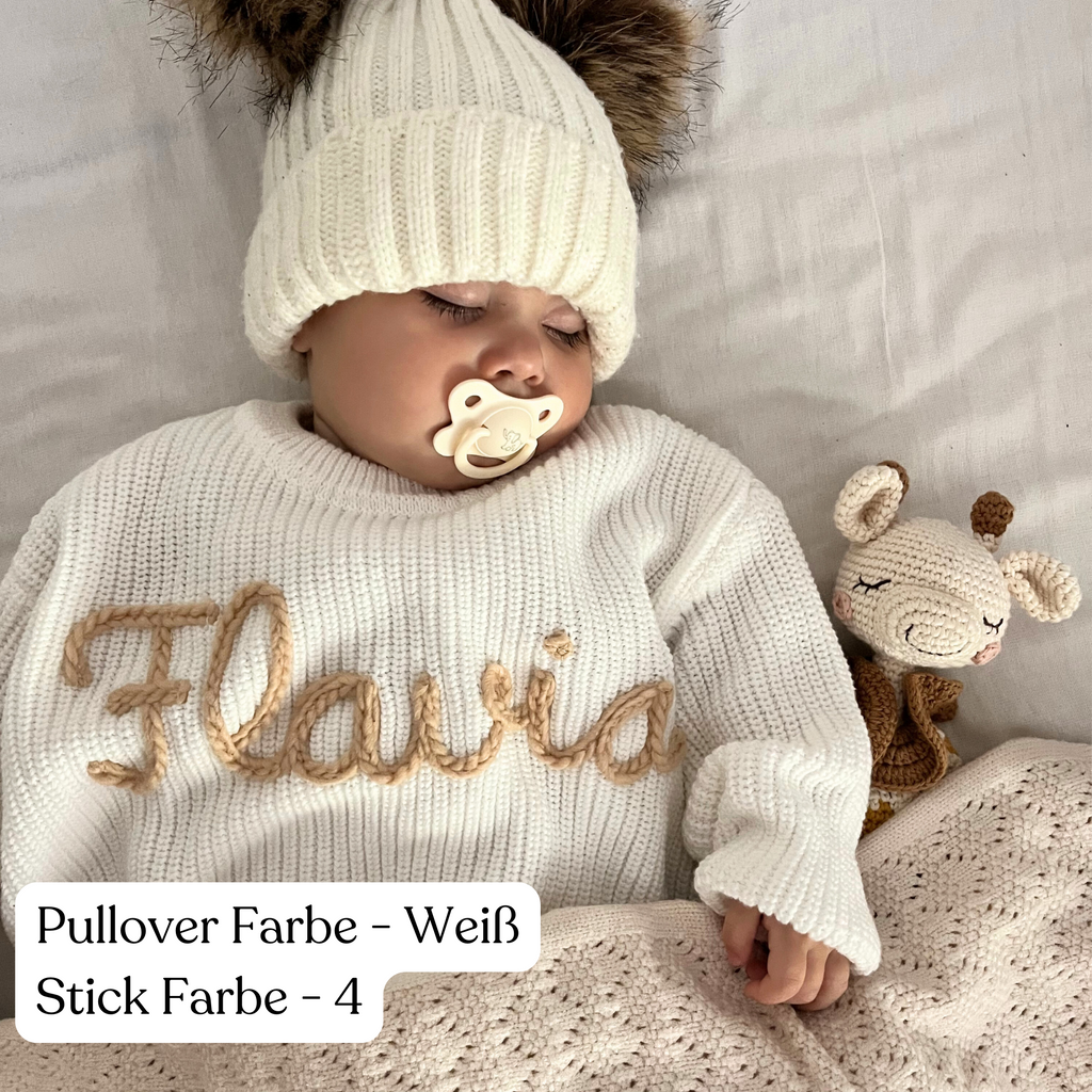 Handgestrickter personalisierter Strickpullover aus 100% Baumwolle | Babyliebling